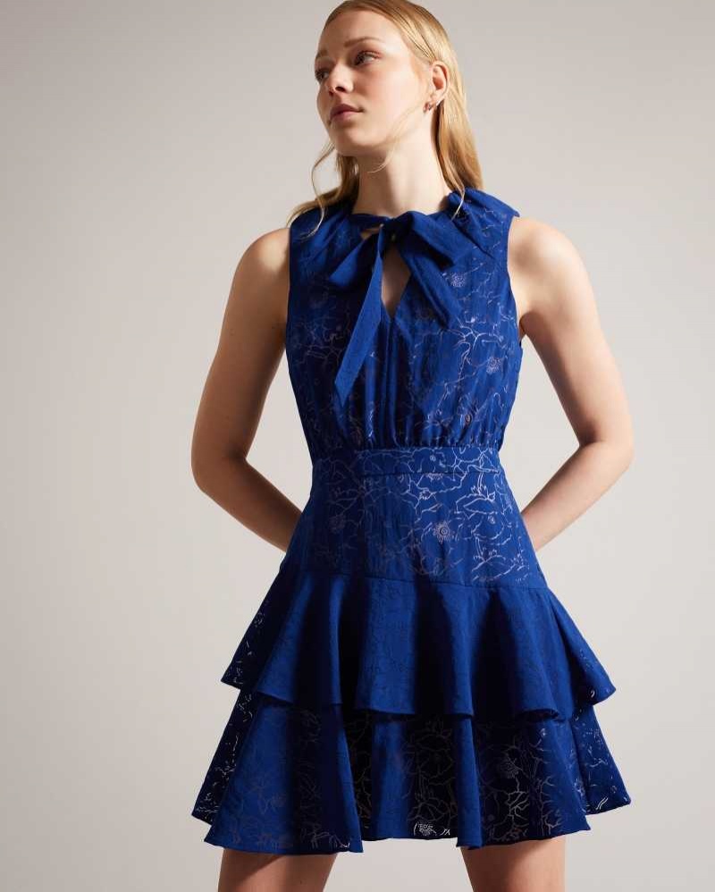 Bright Blue Ted Baker Timmia Asymmetric Tiered Mini Dresses | US0000129