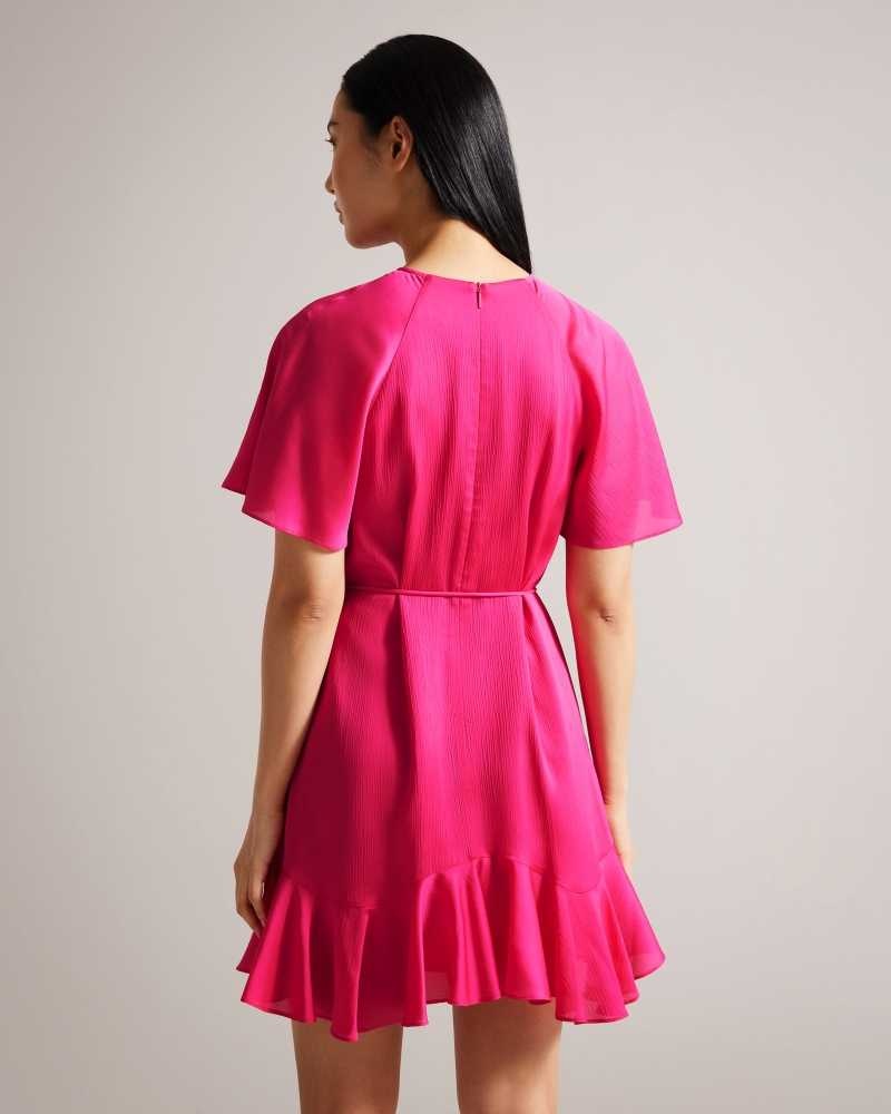 Bright Pink Ted Baker Elsieee Fluted Hem Mini Skater Dresses | US0000072