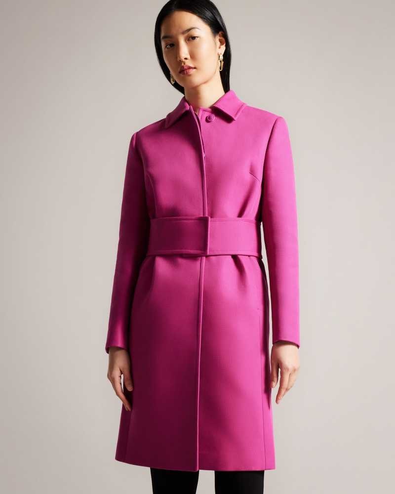 Bright Purple Ted Baker Isolde Belted Midi Trench Coat Coats | US0000185