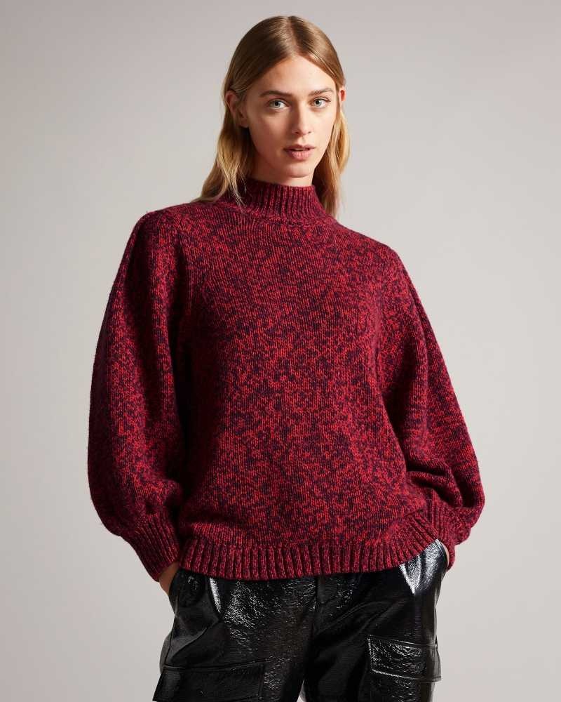 Bright Red Ted Baker Elvinaa Statement Sleeve Chunky Jumper | US0000412