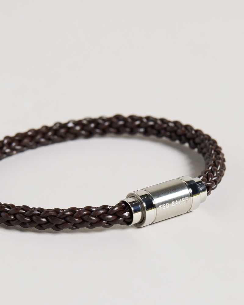 Brown Chocolate Ted Baker Duran Leather Woven Bracelet | US0001951