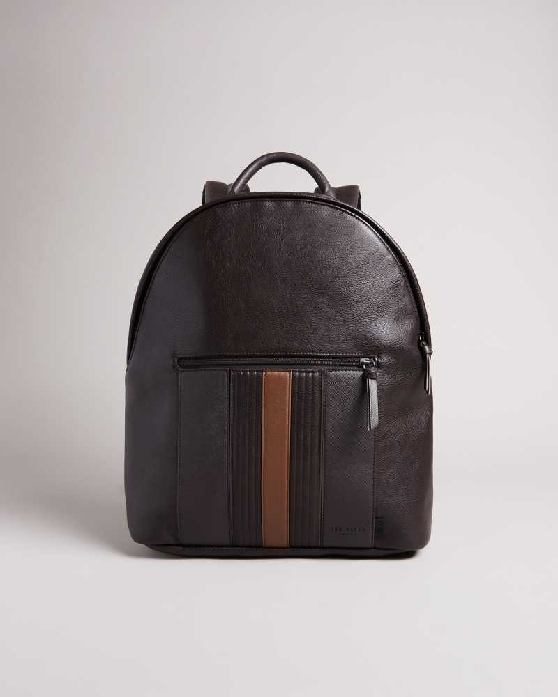 Brown Chocolate Ted Baker Esentle Striped PU Backpack | US0001234