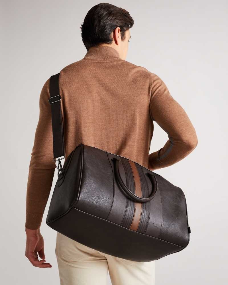 Brown Chocolate Ted Baker Evyday Striped PU Holdall | US0001586