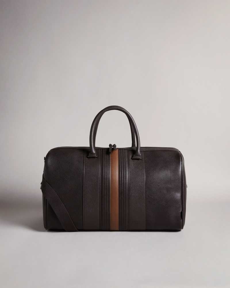 Brown Chocolate Ted Baker Evyday Striped PU Holdall | US0001586