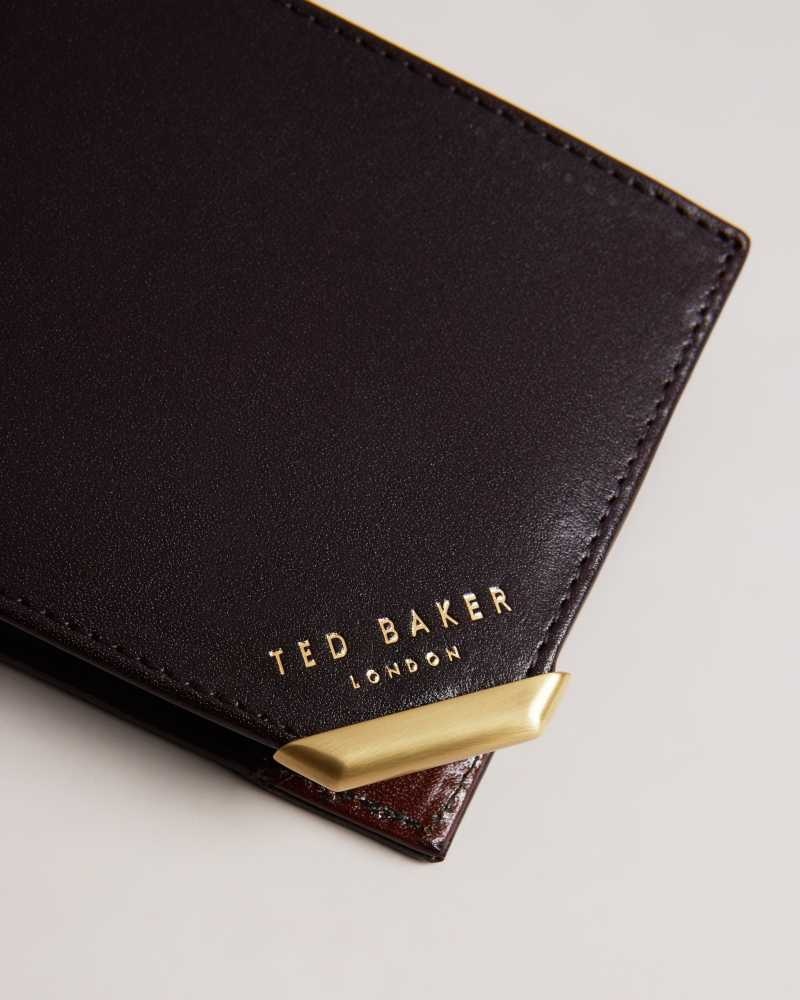 Brown Chocolate Ted Baker Kornerr Metal Corner Bifold Coin Wallet Wallets | US0001559