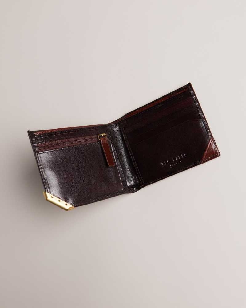 Brown Chocolate Ted Baker Kornerr Metal Corner Bifold Coin Wallet Wallets | US0001559