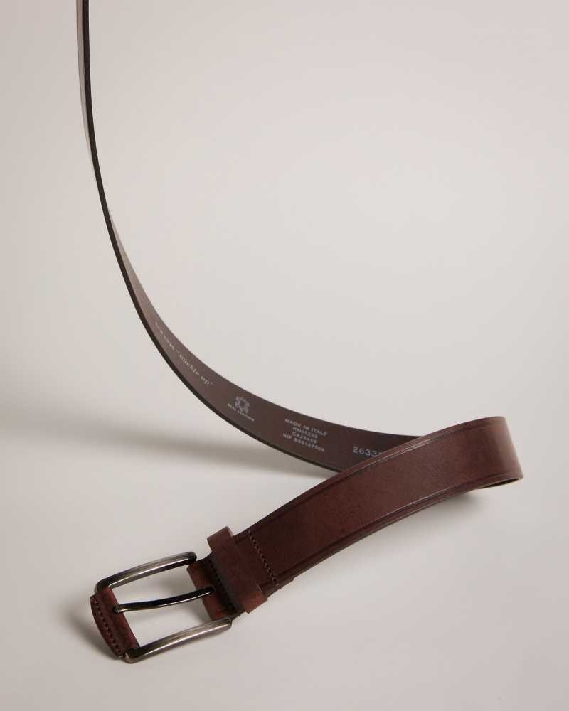 Brown Chocolate Ted Baker Linded Embossed Leather Belt | US0001627