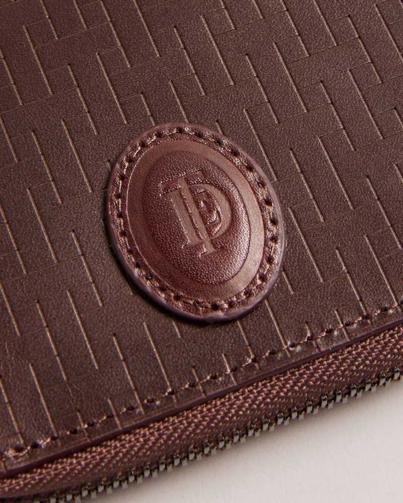 Brown Chocolate Ted Baker Tobiat T Monogram Zip Around Wallet Wallets | US0001555