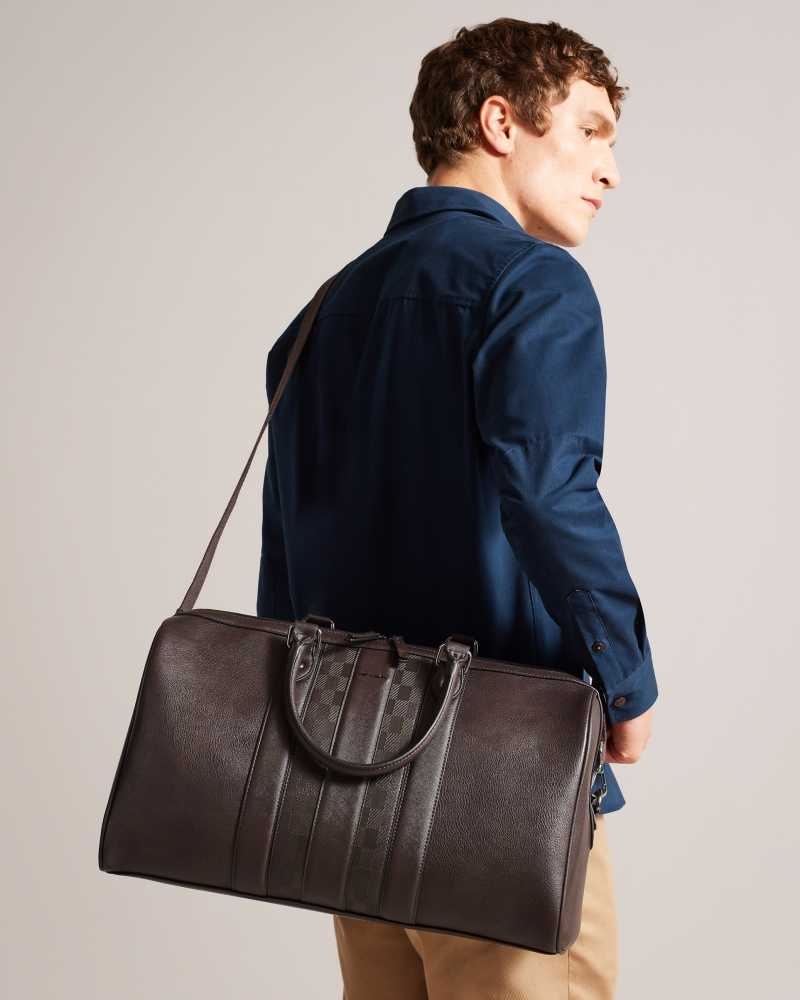 Brown Chocolate Ted Baker Waylin House Check PU Holdall | US0001594