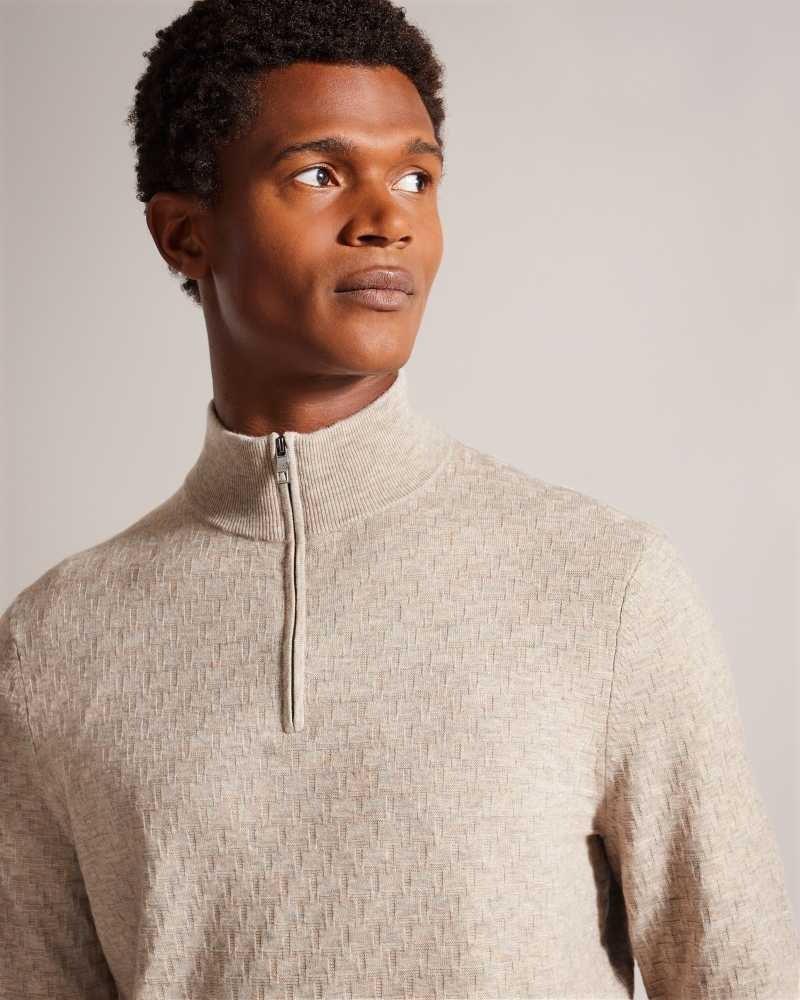 Brown Tan Ted Baker Kurnle Long Sleeve T Knit Funnel Neck Jumper | US0000314