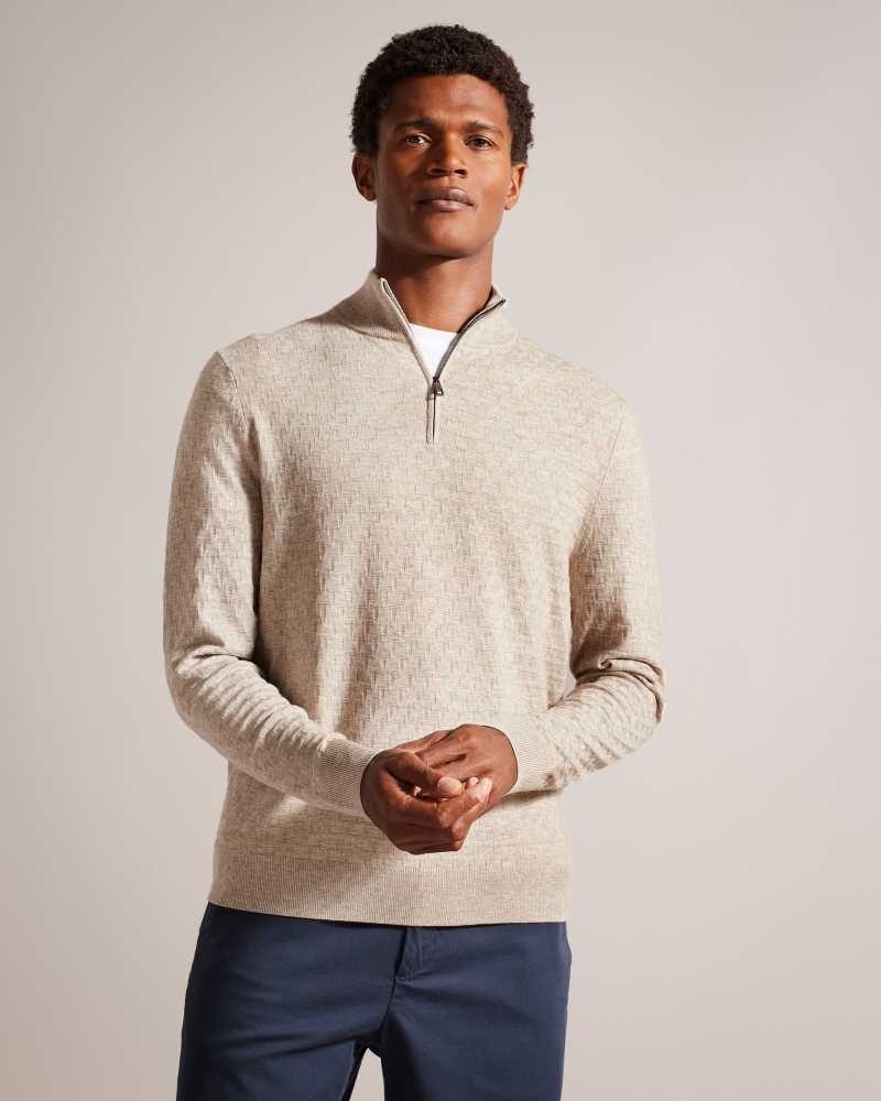 Brown Tan Ted Baker Kurnle Long Sleeve T Knit Funnel Neck Jumper | US0000314