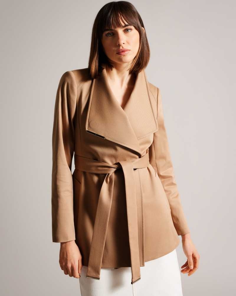 Brown Tan Ted Baker Rosiaas Short Wrap Trench Coat Coats | US0000188