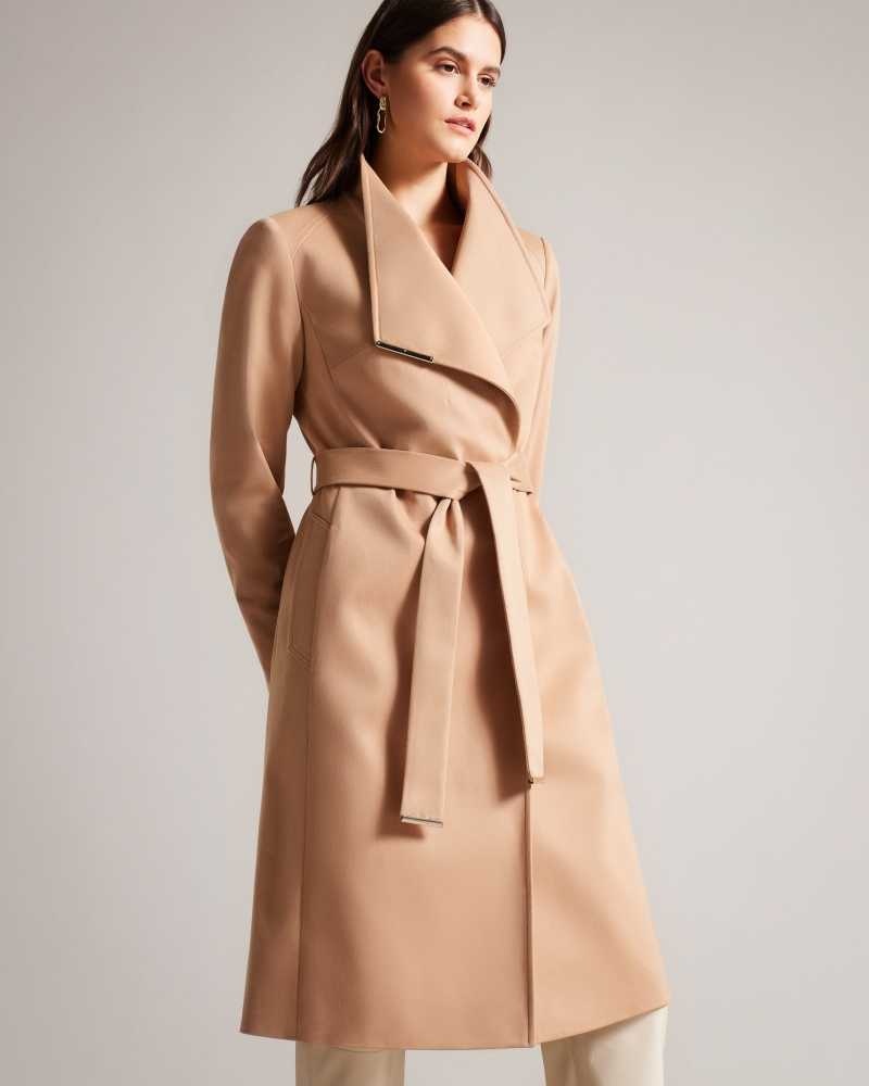 Brown Tan Ted Baker Rosina Midi Length Wrap Trench Coat Coats | US0000218