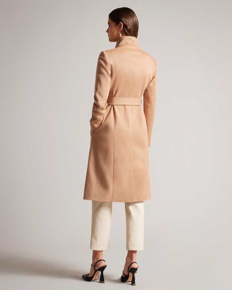 Brown Tan Ted Baker Rosina Midi Length Wrap Trench Coat Coats | US0000218