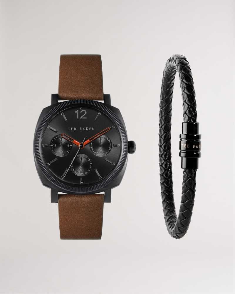 Brown Ted Baker Butch Watch And Bracelet Gift Set | US0001946