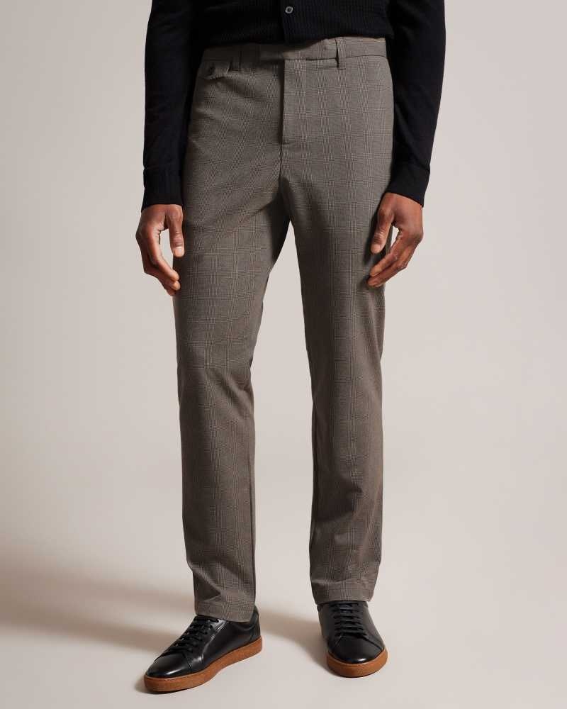 Brown Ted Baker Chilwel Irvine Slim Fit Check Trousers | US0001147