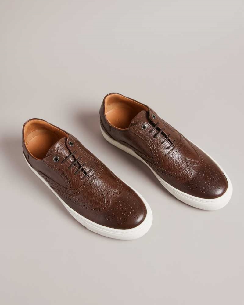 Brown Ted Baker Dentong Leather Brogue Trainer Hybrid | US0002092