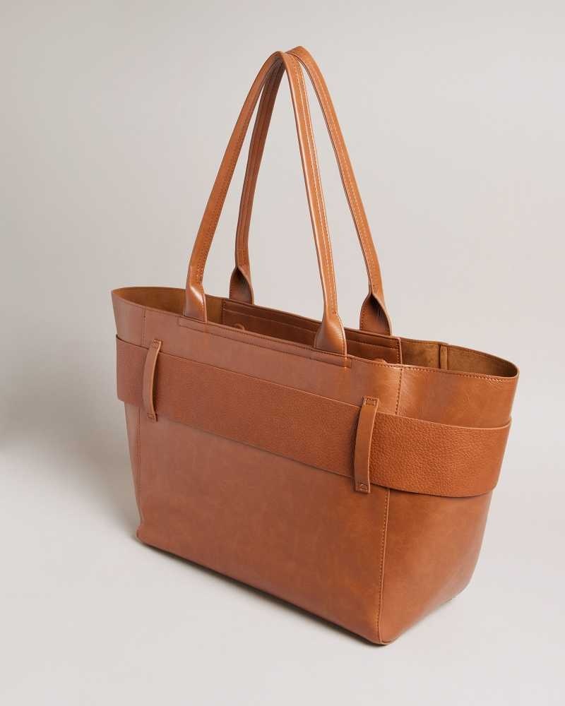 Brown Ted Baker Jimma PU Large Tote Bag | US0001527