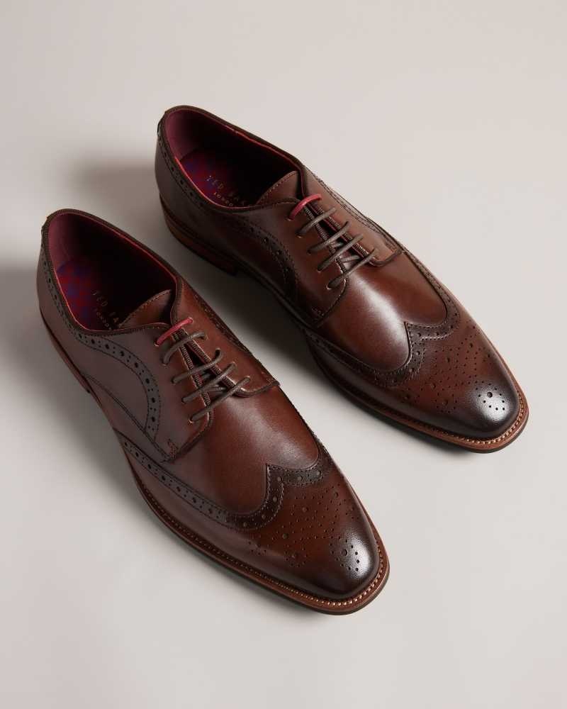 Brown Ted Baker Markuse Brogue Detail Derby Shoes | US0002093