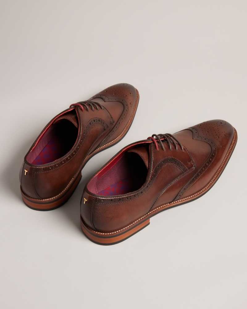 Brown Ted Baker Markuse Brogue Detail Derby Shoes | US0002093