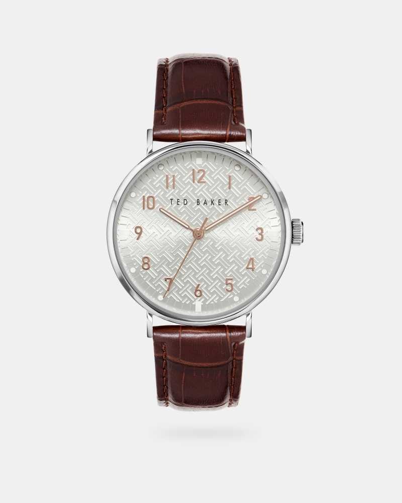 Brown Ted Baker Miwosa Faux Croc Leather Watch | US0001945