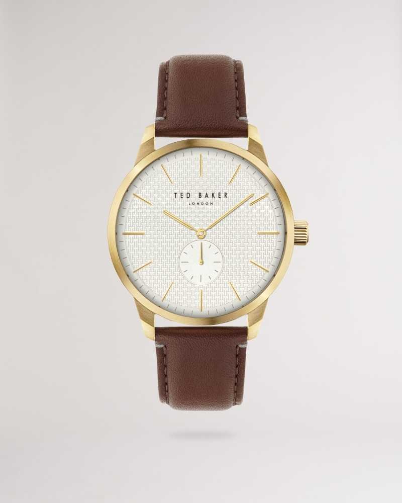 Brown Ted Baker Mynet Retro Smooth Leather Strap Watch | US0001959