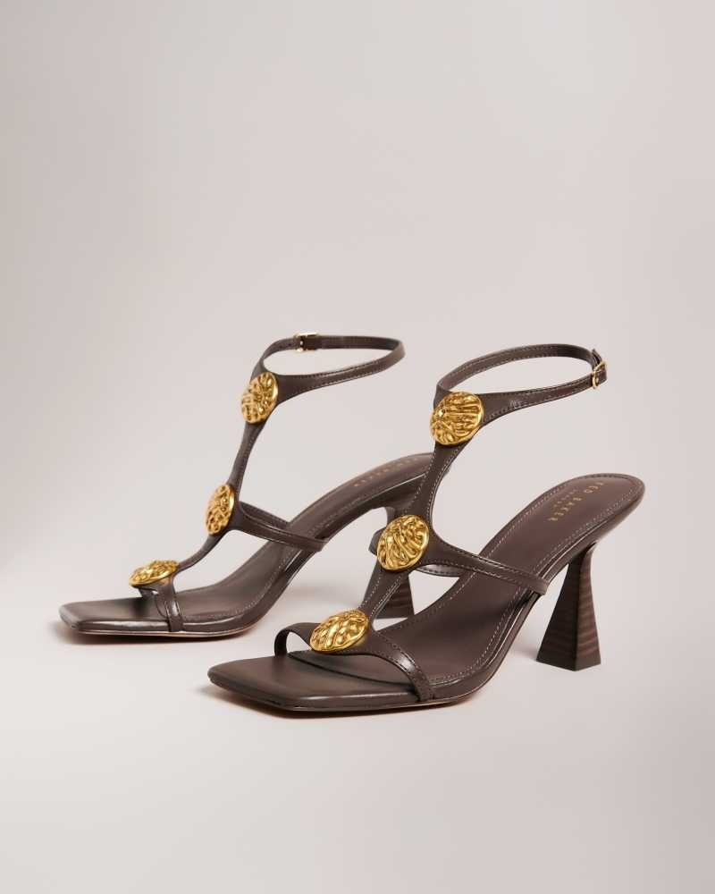 Brown Ted Baker Tayalin Textured Coin Heeled Sandals | US0002141