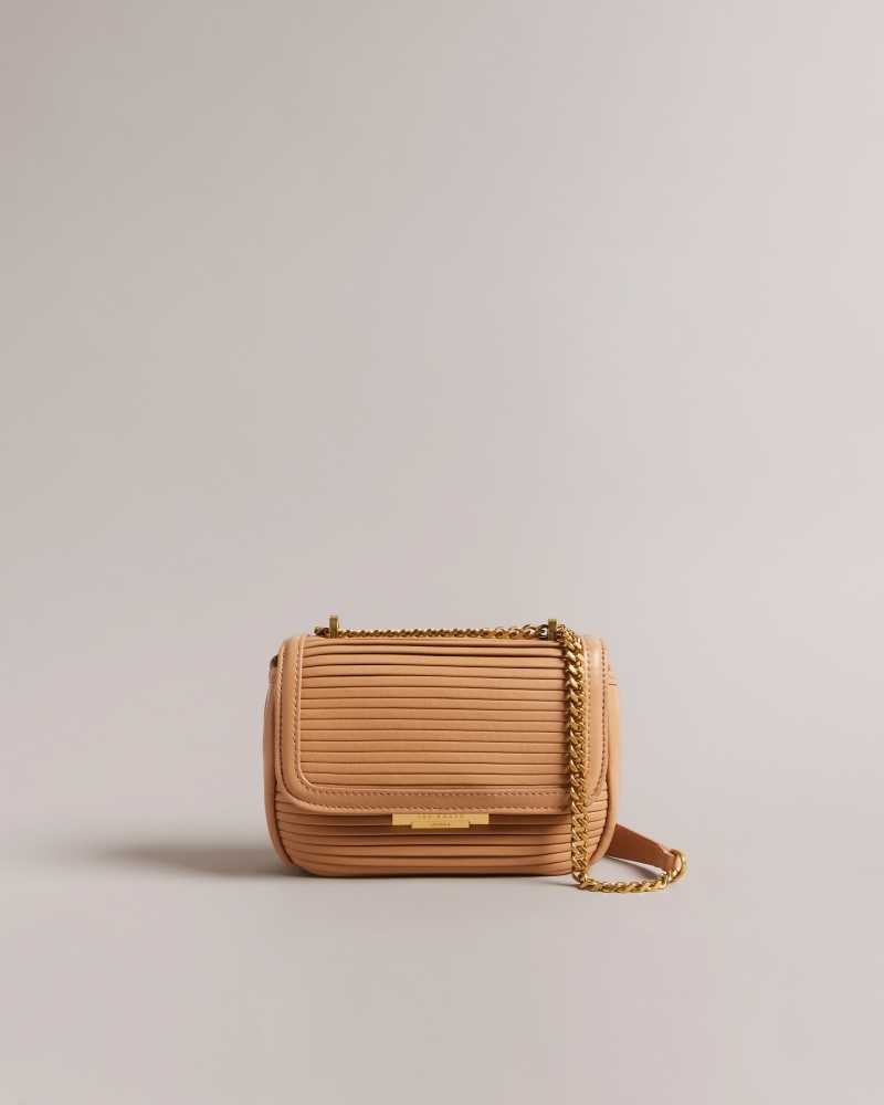 Camel Ted Baker Pyalily Plisse Crossbody Bag | US0001328