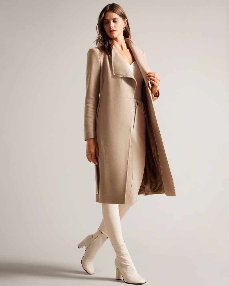 Camel Ted Baker Rose Wool Wrap Coat Coats | US0000195