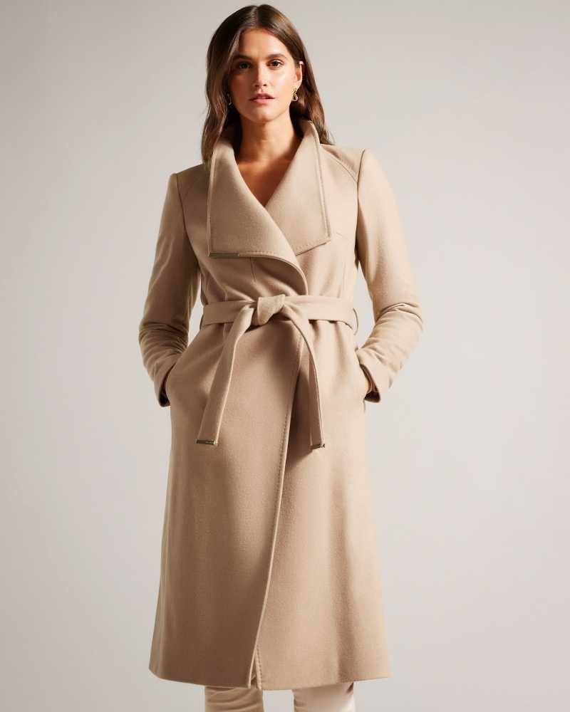 Camel Ted Baker Rose Wool Wrap Coat Coats | US0000195