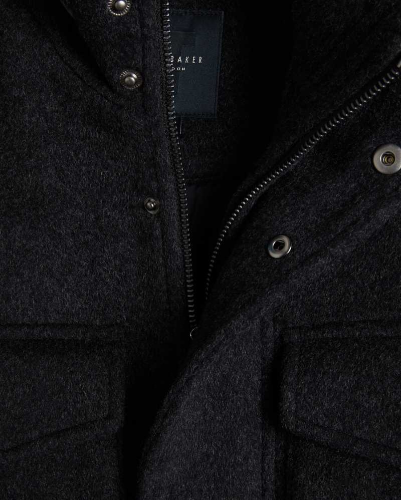 Charcoal Ted Baker Knowl Wool Funnel Neck Field Jacket Jackets | US0000264