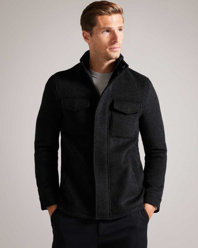 Charcoal Ted Baker Knowl Wool Funnel Neck Field Jacket Jackets | US0000264