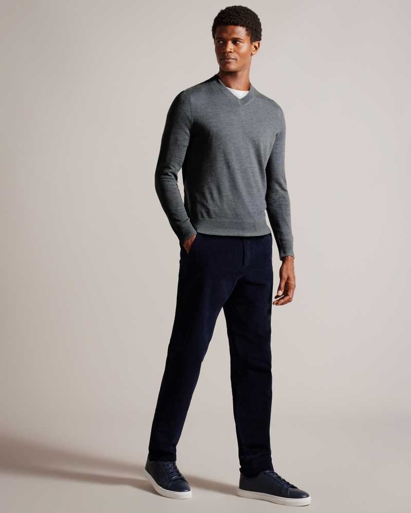 Charcoal Ted Baker Lambeh V-Neck Merino Wool Jumper | US0000401