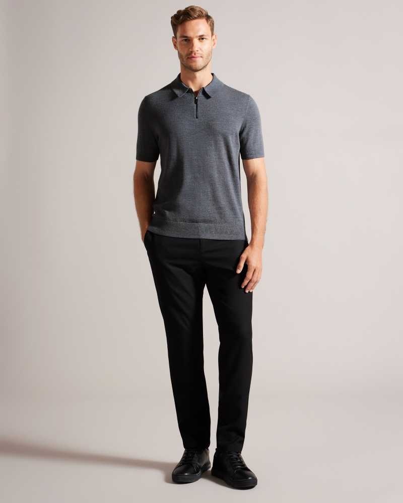 Charcoal Ted Baker Tohall Short Sleeve Merino Wool Zip Polo Shirt | US0000500