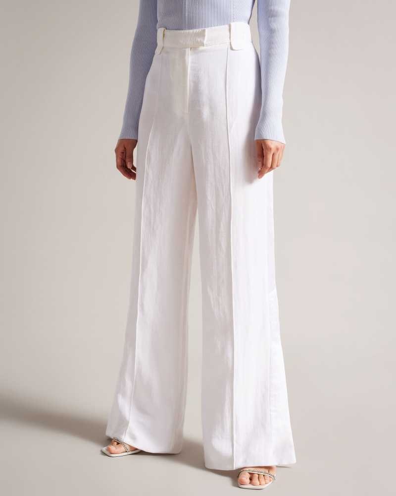 Cream Ted Baker Astaat Wide Leg Tuxedo Trousers With Side Split | US0001127