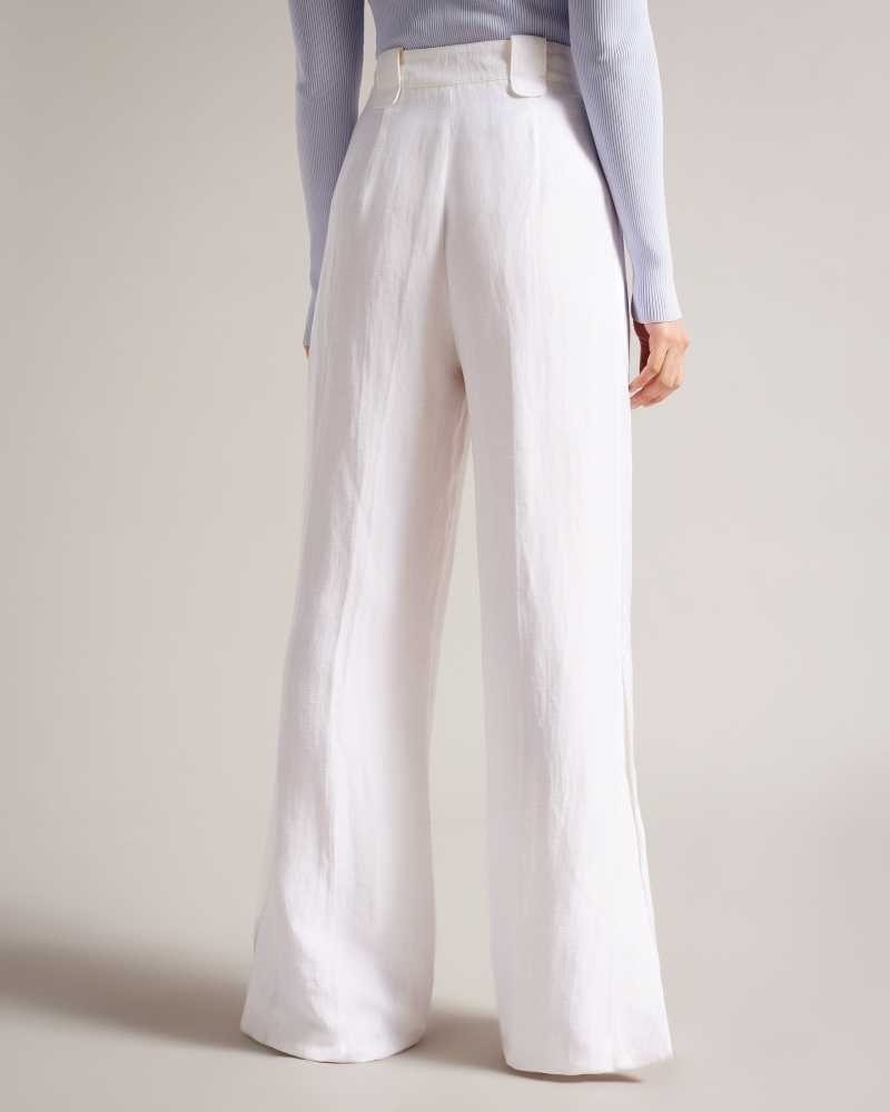 Cream Ted Baker Astaat Wide Leg Tuxedo Trousers With Side Split | US0001127