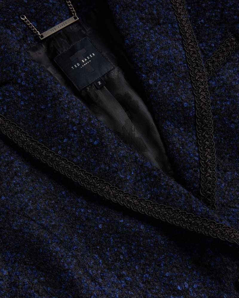 Dark Blue Ted Baker Alenaah Boucle Blazer With Embellished Detail | US0000792