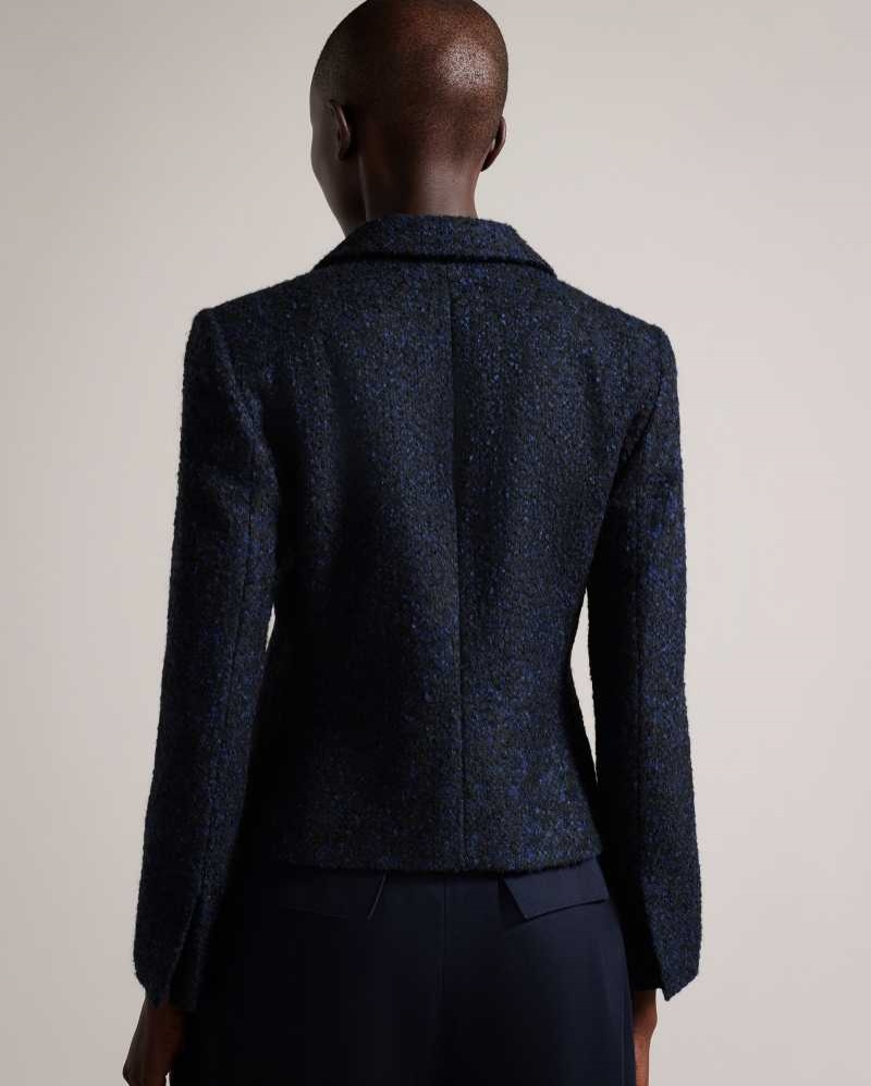 Dark Blue Ted Baker Alenaah Boucle Blazer With Embellished Detail | US0000792