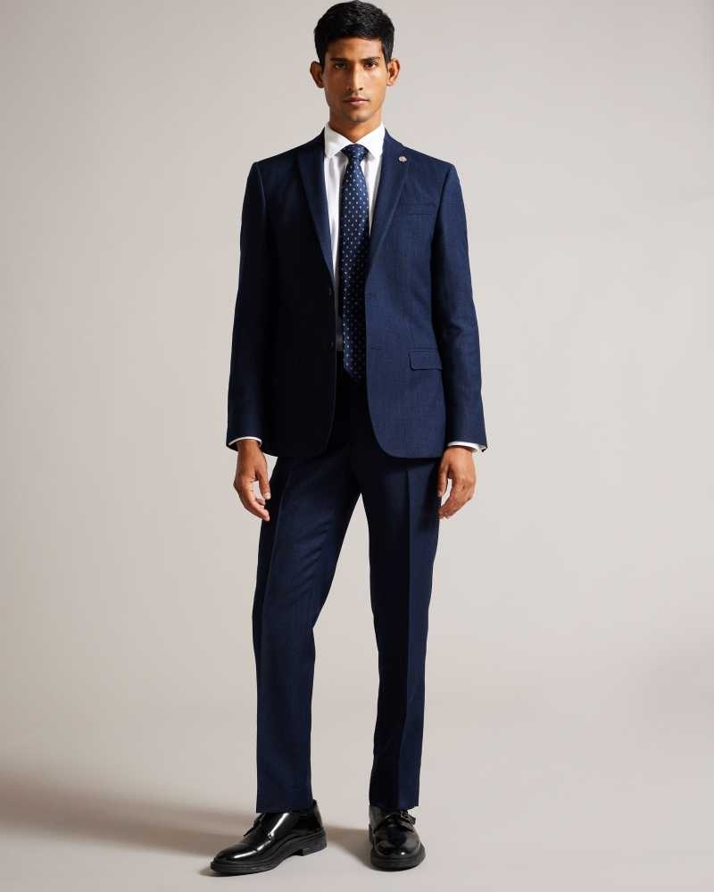 Dark Blue Ted Baker Andesst Pure Wool Slim Fit Suit Trousers | US0000758