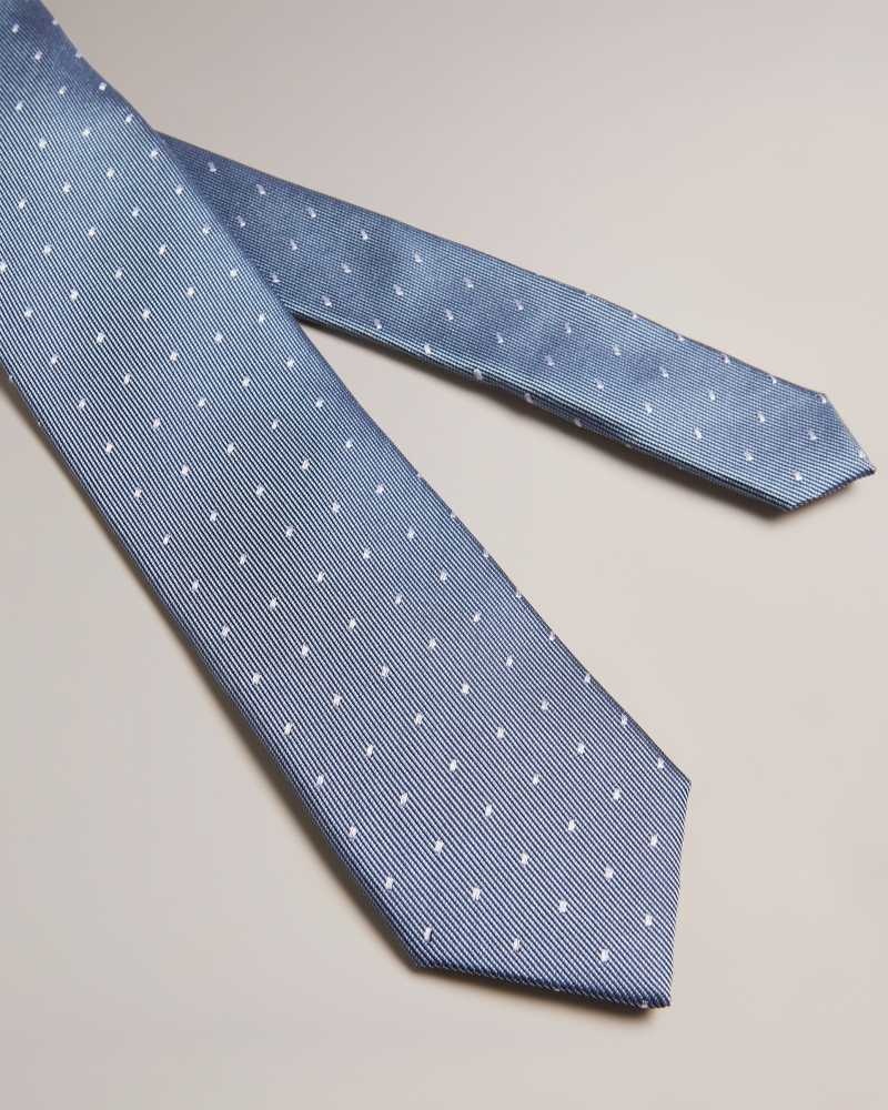 Dark Blue Ted Baker Aragon Silk Dashed Spot Tie | US0002022