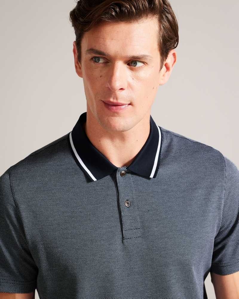 Dark Blue Ted Baker Arts Mini Jacquard Stitch Polo Shirt | US0000530