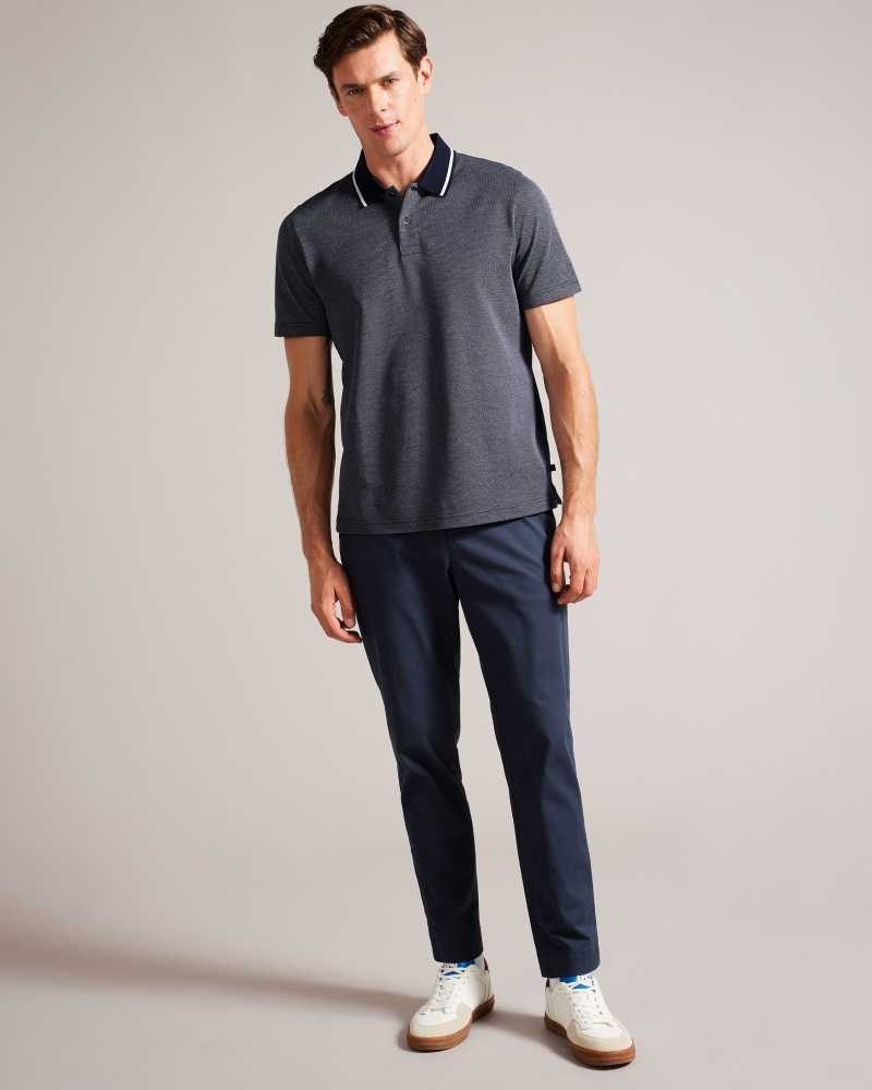 Dark Blue Ted Baker Arts Mini Jacquard Stitch Polo Shirt | US0000530