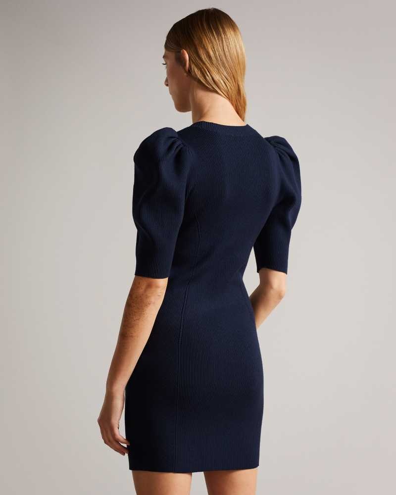 Dark Blue Ted Baker Dollra Scoop Neck Bodycon Dresses | US0000160