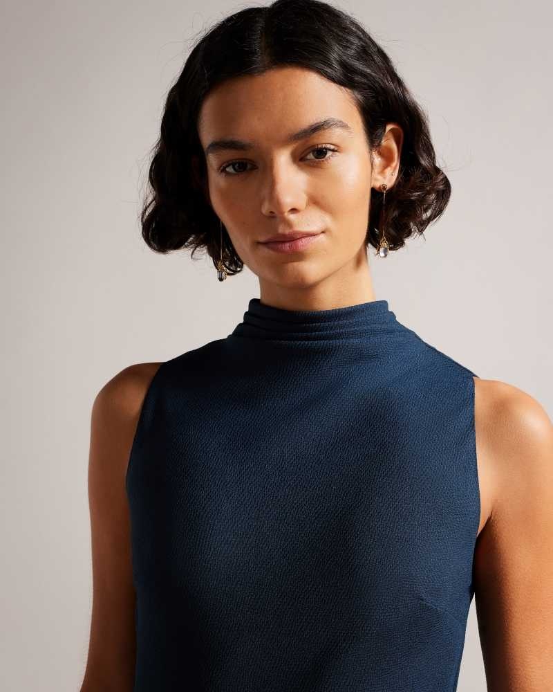 Dark Blue Ted Baker Eleanar Cowl Neck Sleeveless Midi Slip Dresses | US0000155