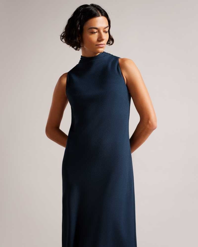 Dark Blue Ted Baker Eleanar Cowl Neck Sleeveless Midi Slip Dresses | US0000155