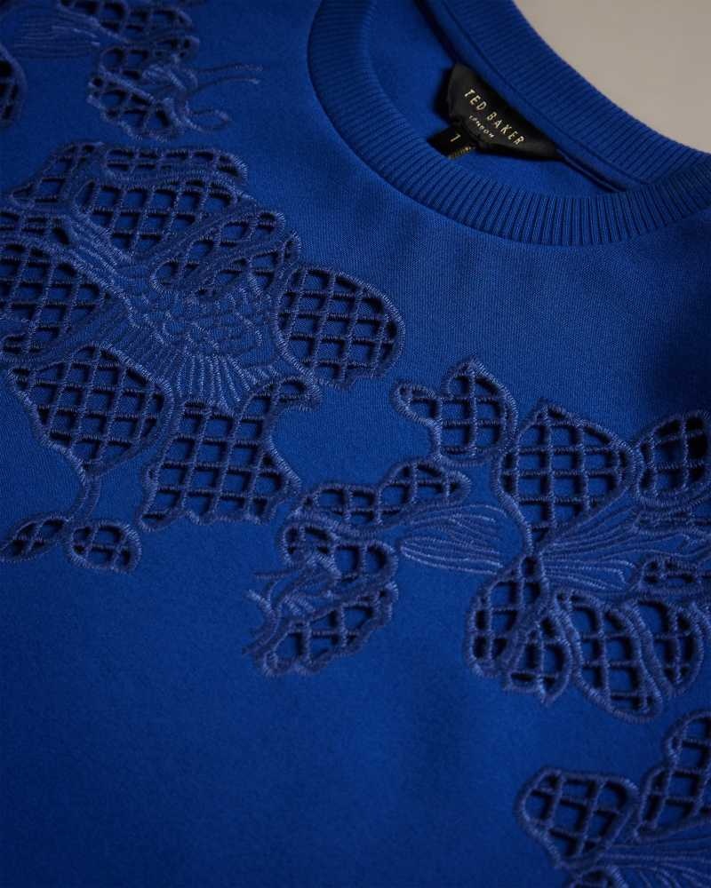 Dark Blue Ted Baker Fllo Laser Cut Sweater | US0001033