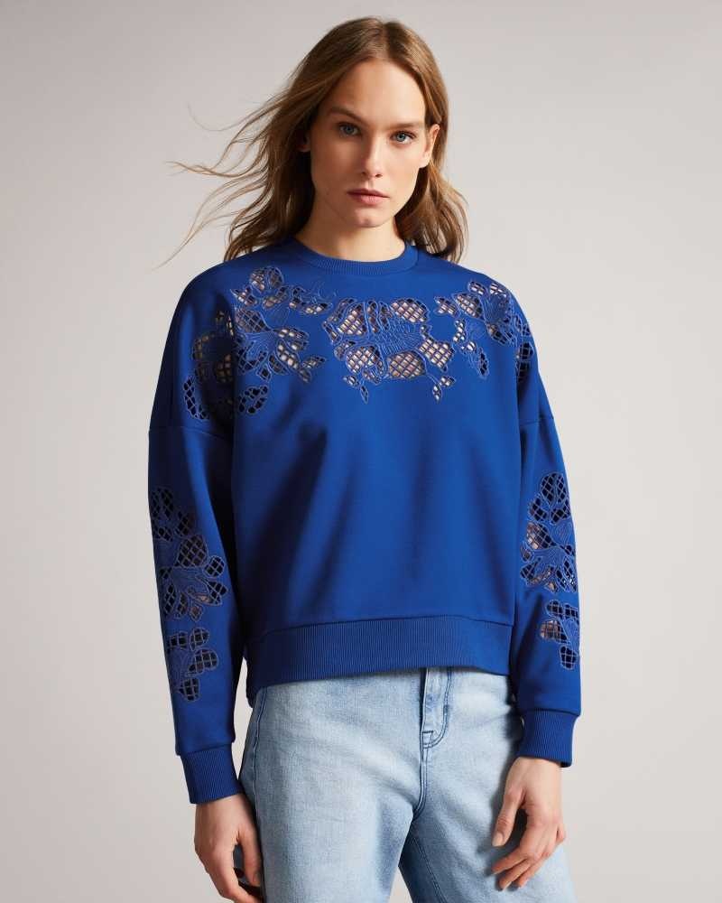 Dark Blue Ted Baker Fllo Laser Cut Sweater | US0001033