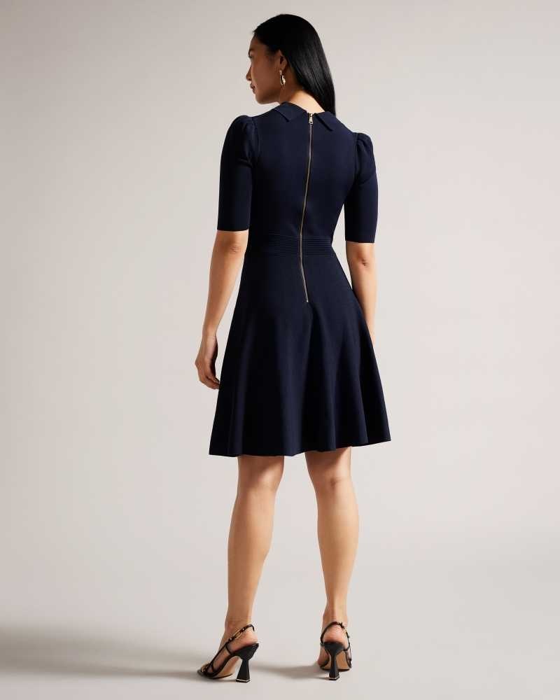 Dark Blue Ted Baker Hillder Delicate Pointelle Knit Dresses | US0000079