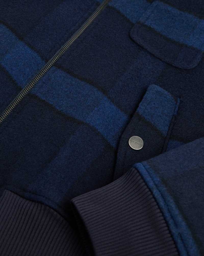 Dark Blue Ted Baker Leinora Relaxed Fit Check Harrington Jacket Jackets | US0000240