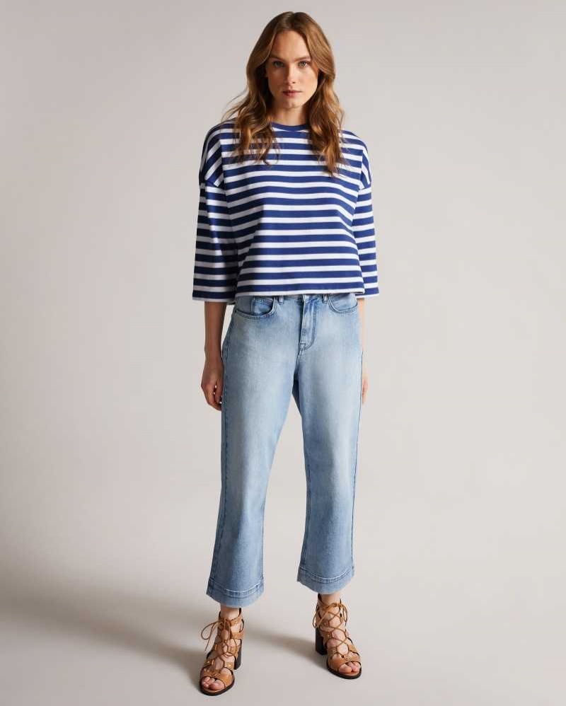 Dark Blue Ted Baker Mmorra Stripe Top | US0001042